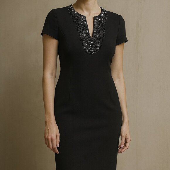 Lafayette 148 Beaded Black Dress Sz 8 - Picture 1 of 5